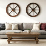 24" Set of 2 Carbonized Fir Wood Wagon Wheels, Rustic Western Decor with Reinforced Metal Rim - Image 5