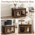 31.5" Dog Crate Furniture with Sliding Barn Door, Wooden Dog Kennel End Table for Indoor Use - Rustic Brown - Image 3
