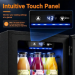 0.6 Cu.Ft Mini Beverage Refrigerator with Digital Touch Control 40°F-61°F Adjustable Thermostat, 360° Air Circulation Silent Compressor Cooler Blue LED Light Tempered Glass Door Holds 24 Cans Black - Image 10
