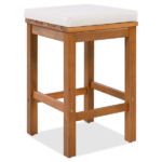 5 Piece Outdoor Bar Set, Patio Acacia Wood Bar Height Table & Four Stools with Cushions, Wood Dining Bar Set for Backyard, Poolside, Balcony, Beige Cushion and Natural Wood - Image 2
