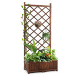 Wood Planter Raised Garden Bed with Trellis, 67 Inch Height Outdoor Garden Flower Standing Planter Box Lattice Panels with Planter for Patio Porch with Drainage Holes, Brown - Image 15
