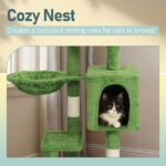 48in Plush Cat Tree with Leaves, Multi-level Cat Tower with Cat Condo, Cozy Hammock, Sisal Scratching Posts, Large Cat Pet Activity Center for Indoor Cats, Green - Image 6