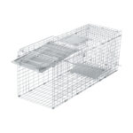 32" Live Animal Cage Trap, Heavy Duty Folding Raccoon Trap, Humane Cat Trap with Handle, Silver