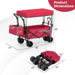 Foldable Utility Wagon,Adjustable Handle Outdoor Wagon, Puncture-Proof Wheels with Brakes, Removable Bag & Side Pockets-Red - Image 4