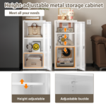 34.6"H Metal Locker Storage Cabinet with Lock, Small Lockable Employees Locker with Adjustable Shelf & Feet, Steel Single Door Lockable Cabinet for Home, School, Office, Gym (White) - Image 4