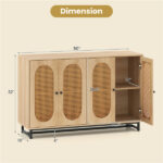 Natural PE Rattan Large Buffet Sideboard (50"), 4-Door Design with Removable Adjustable Shelves - Image 6