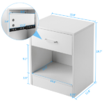 1-Drawer Bedside Table with Open Storage Space 2pcs Particleboard with Textured Melamine Surface Storage Cabinet 15.75*11.81*19.69in White - Image 10