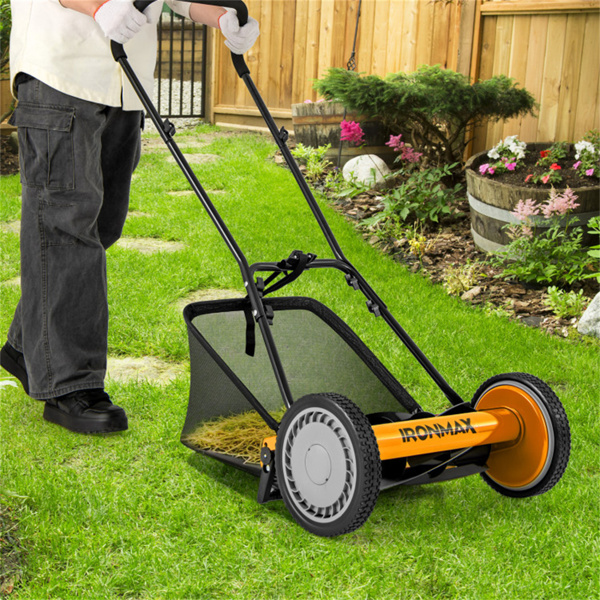 14 Inch Push Lawn Mower with Grass Catcher Bag -Orange