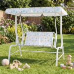 2-Seater Kids Patio Swing with Adjustable Canopy & Safety Belts Outdoor Toddler Swing Bench - White