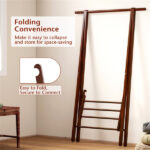 Solid Rubber Wood Folding Coat Rack, A-Frame Standing Clothes Rack with Bottom Storage Shelf - Image 7