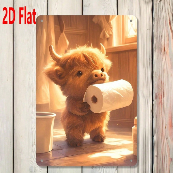 CIFbuy Cute Little Cow Holding Toilet Paper Metal Sign" 2D Flat Unframed Bathroom Decor, Weatherproof Rustproof UV Resistant Wall Art, Decor, Weatherproof Rustproof UV Resistant Wall Art, Metal SiikTok, Metal SiikTok, t Self-pickup Logiopics