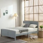 Full Single Bed Frame Vertical Striped Decorative Curved Headboard and Footboard Bed Frame Painted + Melamine Veneer & Pine + MDF Wood Bed 77.8*56.54*37.8in Grey - Image 38