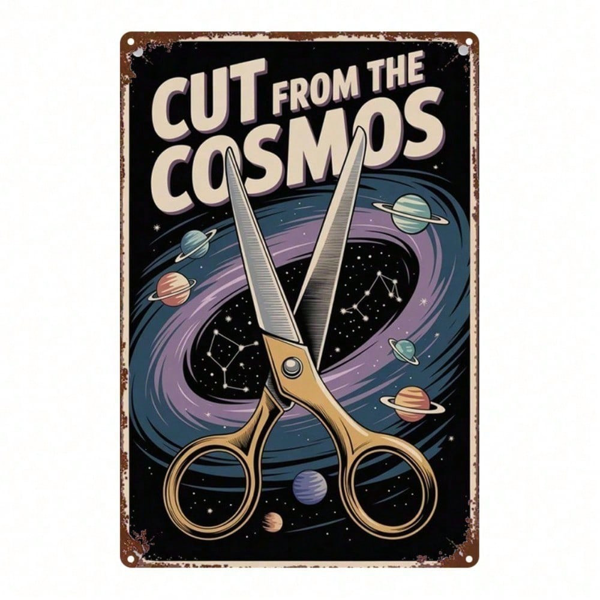 CIFbuy Vintage Universe Scissors Metal Sign 8x12 Inch Retro Planet Tin Poster, Antique 2D Flat Wall Decor For Home Kitchen Cafe Bar TikTok, TikTok, er, Self-pickup Logiopics