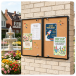 Outdoor Lockable Cork Bulletin Board, Aluminum Framed Enclosed Notice Display Case with Shatterproof PET Doors for School Office Community Wall Mount - Image 2