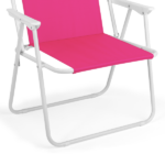 1 Pack Folding Beach Chair with Umbrella, XL Size, 15" Seat Height, Barbie Pink, Steel Spring Chair with Cross Bar, Oxford Cloth, 120kg Capacity - Image 9