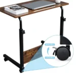 Rolling Desk Adjustable Height Mobile Side Table with Wheels Retro P2 Chipboard Steel 31.5x15.7in - Image 4
