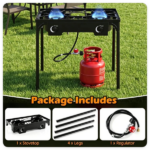  2 Burner Propane Stove 160000 BTU Black Metal Outdoor Propane Burner Stove Adjustable Heat Control, Max 440 LBS Load Heavy-Duty Camping Gas Stove for Stir-Fry Soup Barbecue Picnic Parties - Image 4