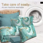 Green Marble Comforter Set 8 Piece Turquoise Chic Girly Gold Marble Bed in A Bag Twin Size Complete Set Modern Abstract Marble Bedding for Kids Girls Women (Twin) - Image 7