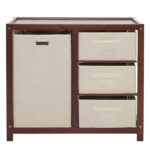 Brown painted pine wood frame children's bed with removable top, 87*53*87.5cm, includes 3 fabric drawers and 1 fabric bag, and a changing table - Image 2