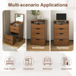 3-in-1 Vanity Desk with Lighted Mirror & Stool, Flip Top Makeup Dressing Table, Compact Storage for Bedroom, Bathroom, Dressing Room(18.9"L, Walnut) - Image 6