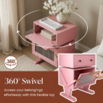 20.7" Wide Pink Robot LED Nightstand with 360° Rotating Drawer - Modern End Table - Image 17