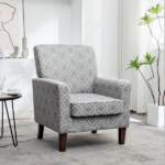 Patterned Polyester Blend Armchair, Solid Birch Wood Frame with Brown Tapered Legs, Foam Padded Accent Chair with Trim Detail for Living Room Office - Image 8