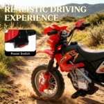 Red 6V Kids Electric Ride On Toy – Motorcycle with Dirt Bike Style, Street Bike Design, Battery Powered, Training Wheels, Headlight, Ages 5-8 - Image 6