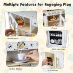 Kids Wooden Play Kitchen with Realistic Lights & Sounds, Pretend Ice Maker & Storage for Toddlers Age 3+ - White - Image 9