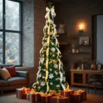 7 FT Fully Decorated Pre-lit Christmas Tree, Pop Up Artificial Xmas Tree with 200 Warm Lights Remote Control and Godlen & Silver Ornaments for Home Office Store Holiday Deco - Image 13