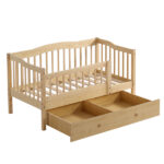 Vertical Fence Wood Painted Pine Toddler Bed with Bottom Drawer and Side Car Bed - Image 4