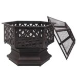 22" Hexagonal Shaped Iron Brazier Wood Burning Fire Pit Decoration for Backyard Poolside - Image 29