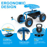 Rolling Garden Work Seat with Wheels, Gardening Stool for Planting, Garden Scooter with 360 Degree Swivel Seat & Steering Handle & Tool Tray, Blue - Image 13
