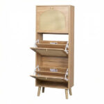 Rattan-fronted 3-tier shoe cabinet, particleboard, 54*24*135 cm, natural wood color - Image 10