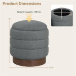 Round Rotating Storage Footstool with Solid Wood Frame, No Assembly Required Makeup Chair with 5.5 Gal Storage-Gray - Image 3