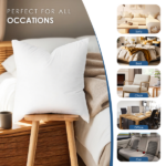 Versatile 22-inch square pillow insert set combines aesthetics with functionality. The full shape perfectly showcases cover designs while providing comfortable support. Neutral white easily coordinates with various decors, suitable for sofas, beds, lounge chairs and more. - Image 4