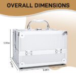 SM-2176 Aluminum Makeup Train Case Jewelry Box Cosmetic Organizer with Mirror 9"x6"x6" Silver - Image 3