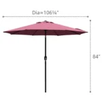Outdoor 9ft Patio Umbrella with Crank Handle and Push Button Tilt, Outdoor Market Umbrella with 8 Ribs - Burgundy - Image 3