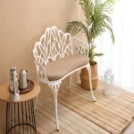 Tulip Patio Garden Bench Metal Park Bench Cast Aluminum Outdoor Furniture with Floral Rose for Patio,Park,Lawn,Yard with cushion - Image 6