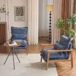 Cloud Shaped Indoor Leisure Chair with Solid Wood Armrest & Solid Wood Frame, Chenille Fabric Accent Chair with Lumbar Pillow, Single Sofa Chair Slate Blue - Image 21