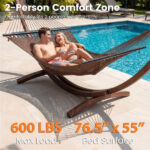 2-Person Polyester Caribbean Hammock with Hardwood Spreader Bars, 600lbs Weight Capacity Double Hammock for Patio Garden-Brown - Image 6