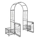 198.5*50*219cm Courtyard Arc Top With Door With Planting Frame Iron Art Iron Arch Black - Image 10