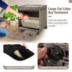 2-Tier Wicker Cat Condo with Litter Mat - Hidden Litter Box Enclosure, Detachable Washable Cushion, Gray Rattan - Image 6
