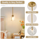 Gold Crystal Pendant Light Fixture Luxury Modern Kitchen Island Chandelier 5.11in Dining Room Hanging Lights, E12 Bulb - Image 7