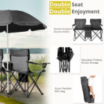 Portable Outdoor 2-Seat Folding Chair with Removable Sun Umbrella Black - Image 7