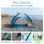 Beach Tent Sun Shelter UPF50+ UV Protection, 6.9x6.9ft Beach Canopy Tent for 4-6 Adults, Portable Outdoor Sun Shade Tent with Carry Bag - Image 2