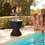 Black Outdoor Imitation Rattan Ice Cooler Side Table 8Gal 2-Height Adjustable with Drain Plug - Image 12