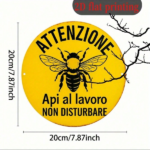 CIFbuy Vintage Bee Warning Sign 8x8 Inch, 2D Flat Round Decorative Plaque For Garden Farm Beehive Kitchen Office Studio Wall Art TikTok, TikTok, Self-pickup Logiopics - Image 3