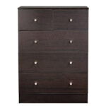 Brown particleboard with melamine laminate finish, 66*40*91cm, 3+2 drawers, chest of drawers with matte gold handles - Image 3