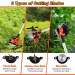 Cordless Wheeled Grass Trimmer - 800W Pure Copper Motor (15000RPM), 2x21V 3000mAh Batteries , 3 Blades (Plastic/Saw/Stainless Steel) & Height-Adjustable Wheels - Image 8
