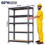 Garage Shelving Storage 60” H, Heavy Duty Metal Shelves 2400 lbs Capacity, Adjustable 5 Tier Rack for Basement Warehouse Pantry Closet, Black - Image 3